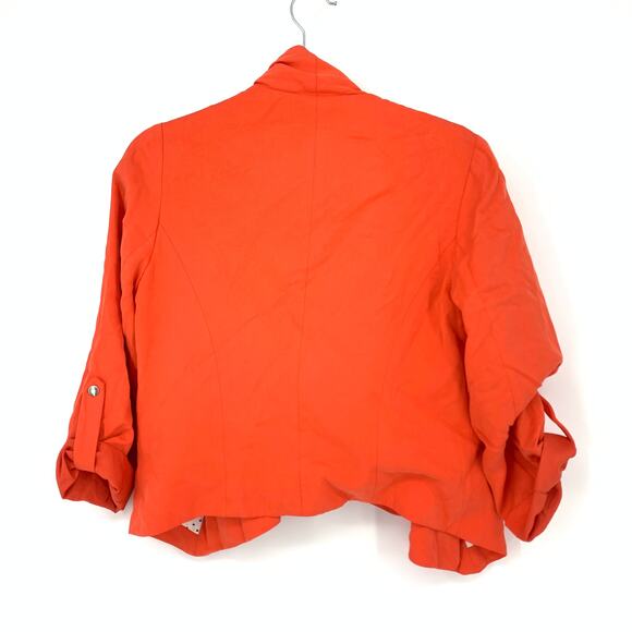 Cartonnier Size Small Coral Orange Blazer Draped Roll Tab Sleeve Zippered Pocket - Picture 2 of 7